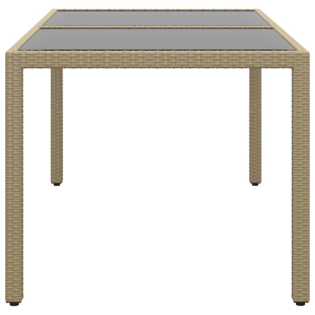 vidaXL Sodo stalas, smėlio, 150x90x75cm, grūdintas stiklas/poliratanas
