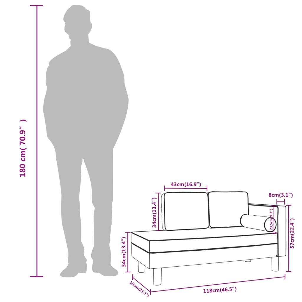 vidaXL Poilsio sofa su pagalvėmis/ilga pagalve, kreminė, dirbtinė oda