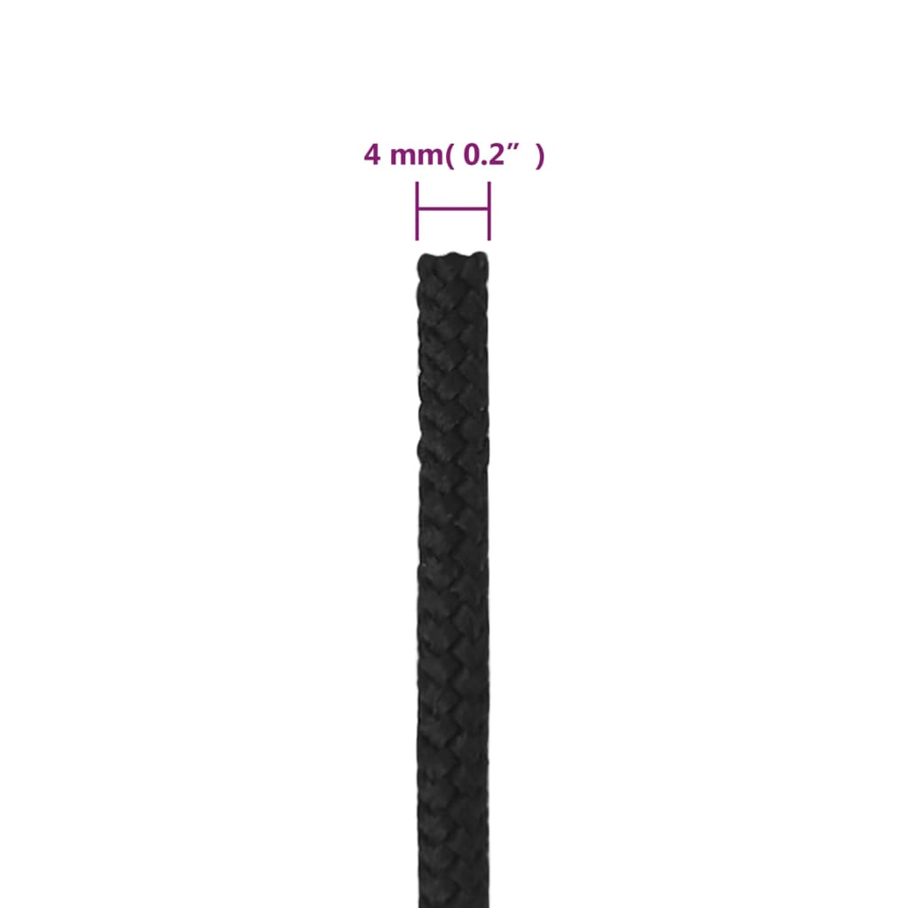 vidaXL Valties virvė, visiškai juoda, 4mm, 500m, polipropilenas
