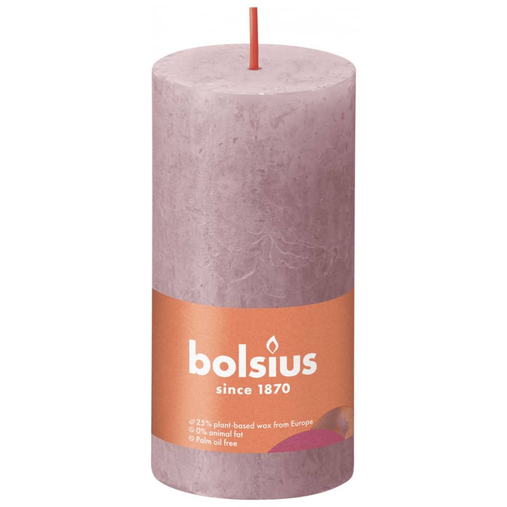 Bolsius Žvakės Shine, 8vnt., pelenų rožinės, 100x50mm, cilindro formos
