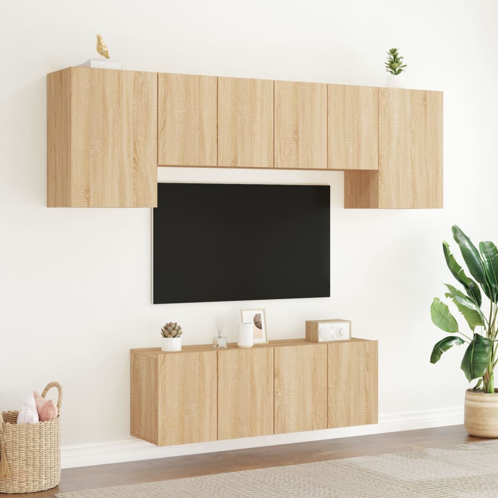 vidaXL Sieninė TV sekcija, 6 dalių, ąžuolo spalvos, apdirbta mediena