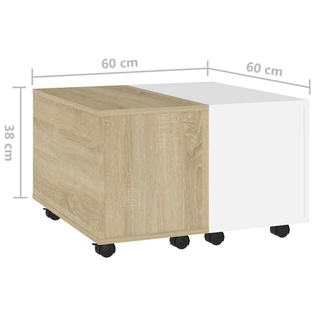 vidaXL Kavos staliukas, baltos ir ąžuolo spalvos, 60x60x38cm, MDP