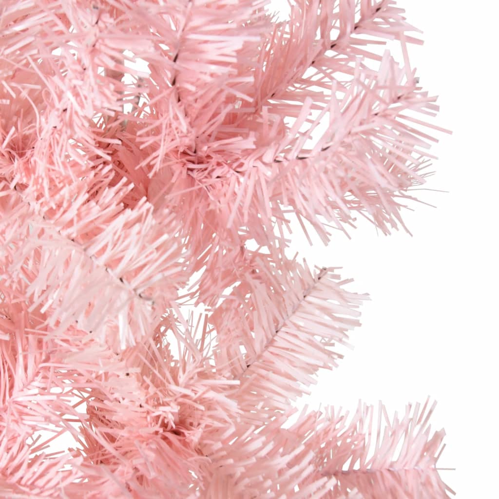 vidaXL Siaura dirbtinė pusinė Kalėdų eglutė su stovu, rožinė, 210cm
