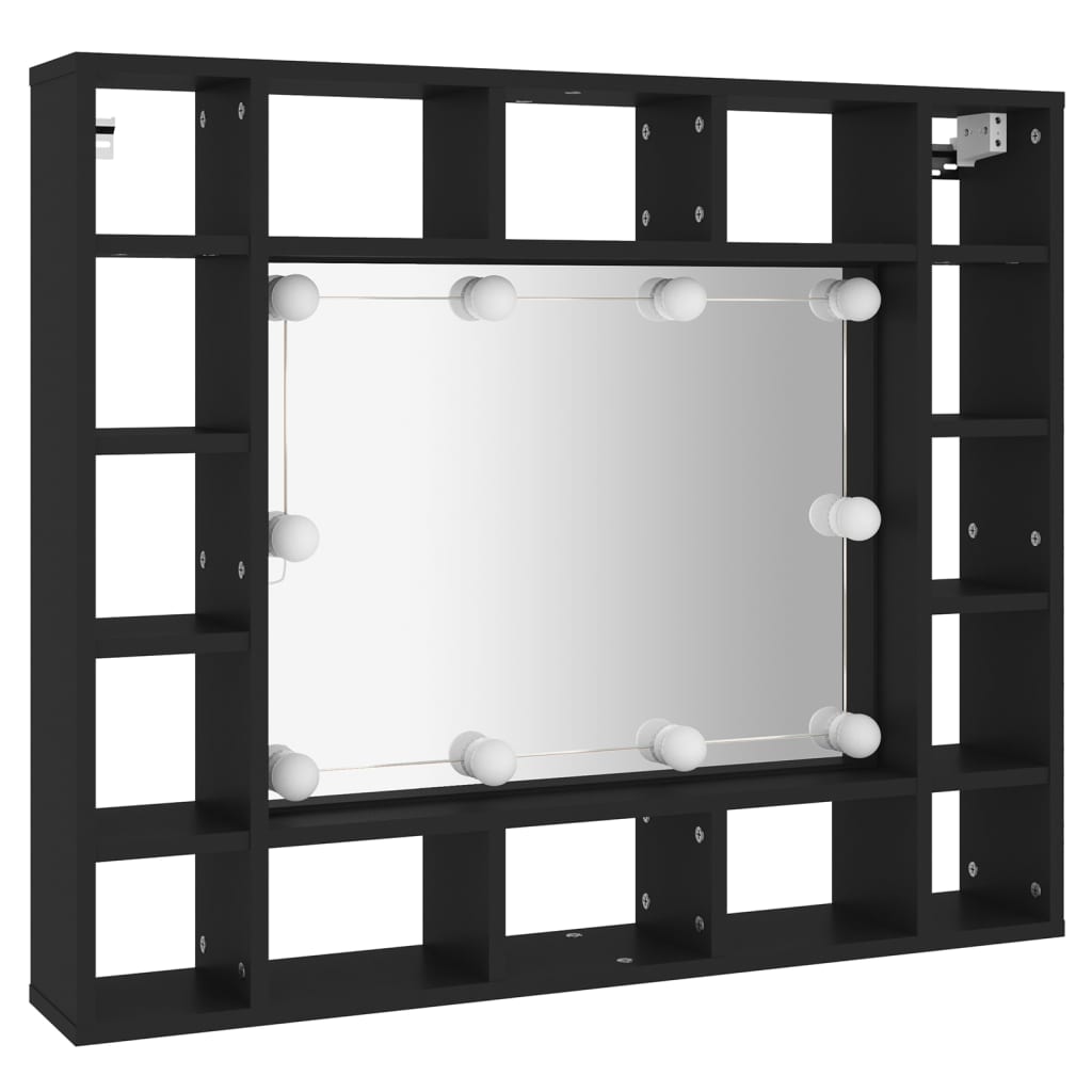 vidaXL Veidrodinė spintelė su LED, juodos spalvos, 91x15x76,5cm