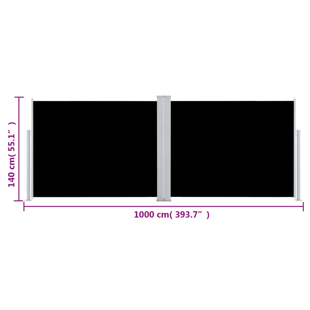 vidaXL Ištraukiama šoninė pertvara, juodos spalvos, 140x1000cm