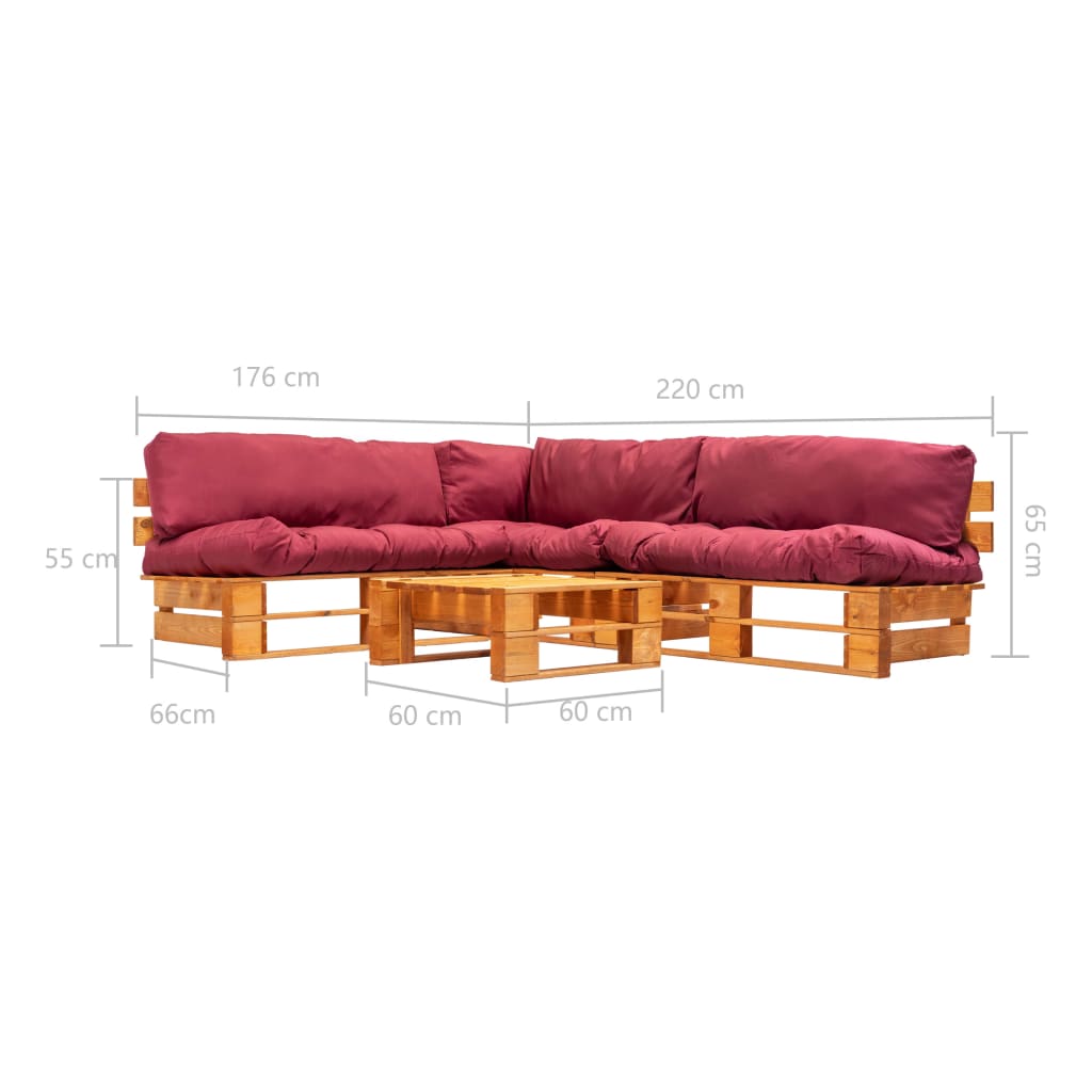 vidaXL Sodo komplektas iš palečių su pagalvėmis, 4 dalių, mediena