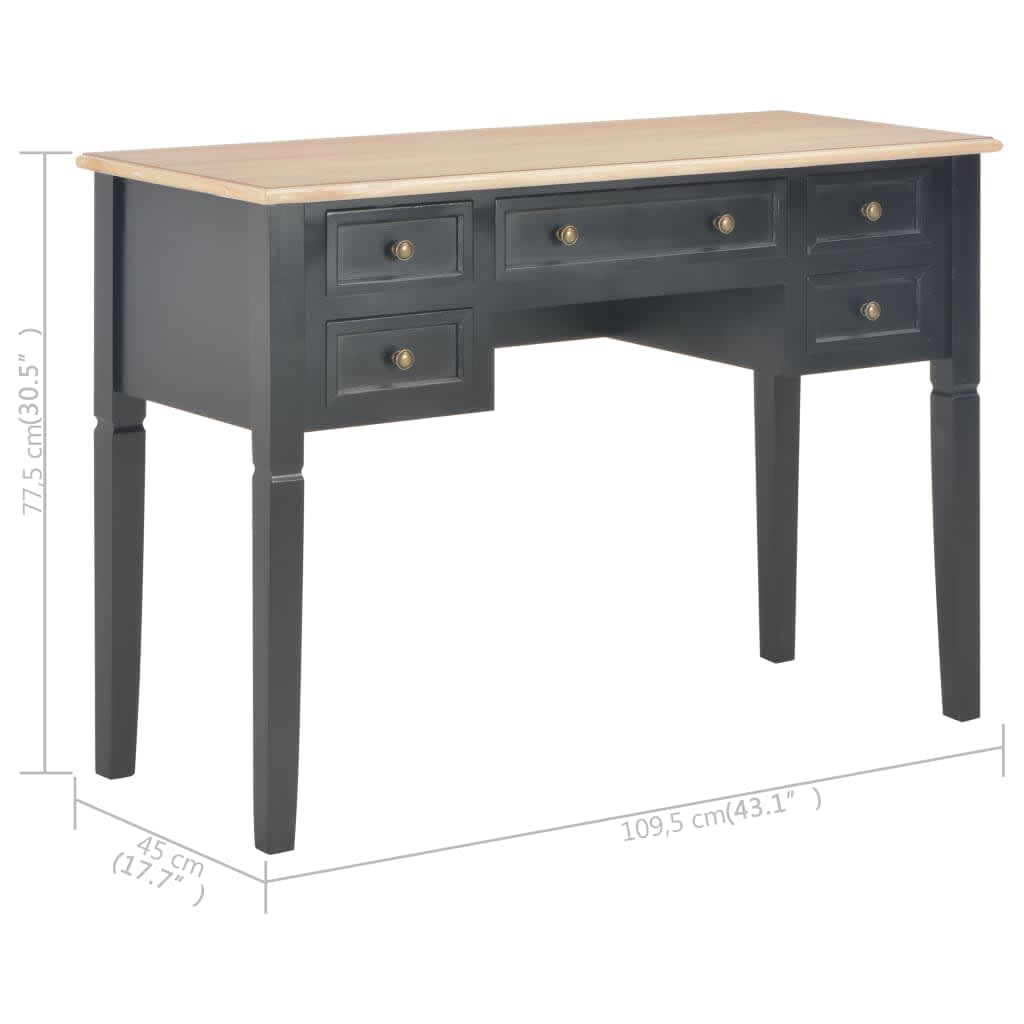 vidaXL Rašomasis stalas, juodos spalvos, 109,5x45x77,5cm, mediena