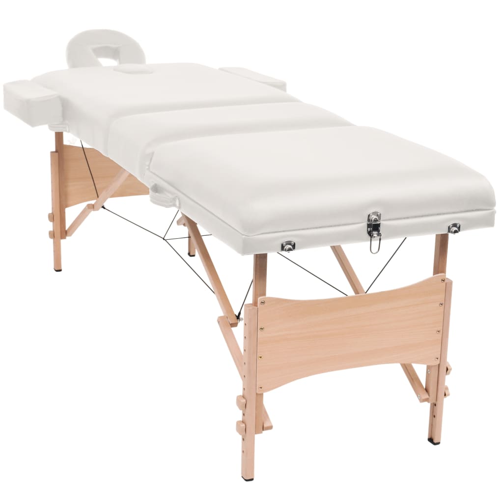 vidaXL Sulankstomas masažo stalas, baltas, 3 zonų, 10cm storio