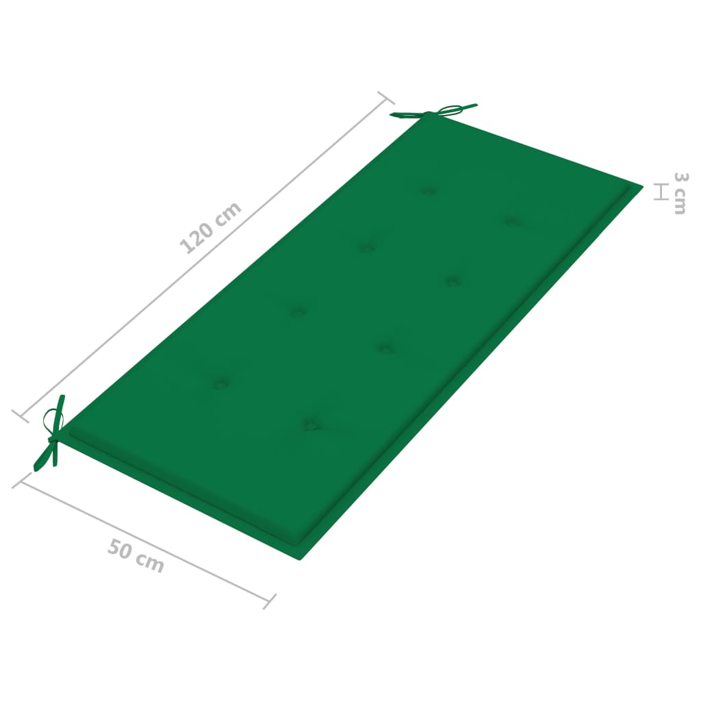 vidaXL Sodo suoliukas su žalia pagalvėle, 120cm, tikmedžio masyvas