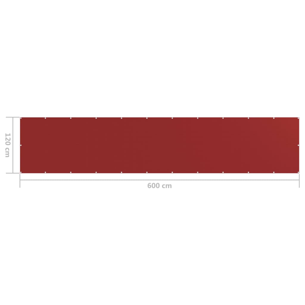 vidaXL Balkono pertvara, raudonos spalvos, 120x600cm, HDPE