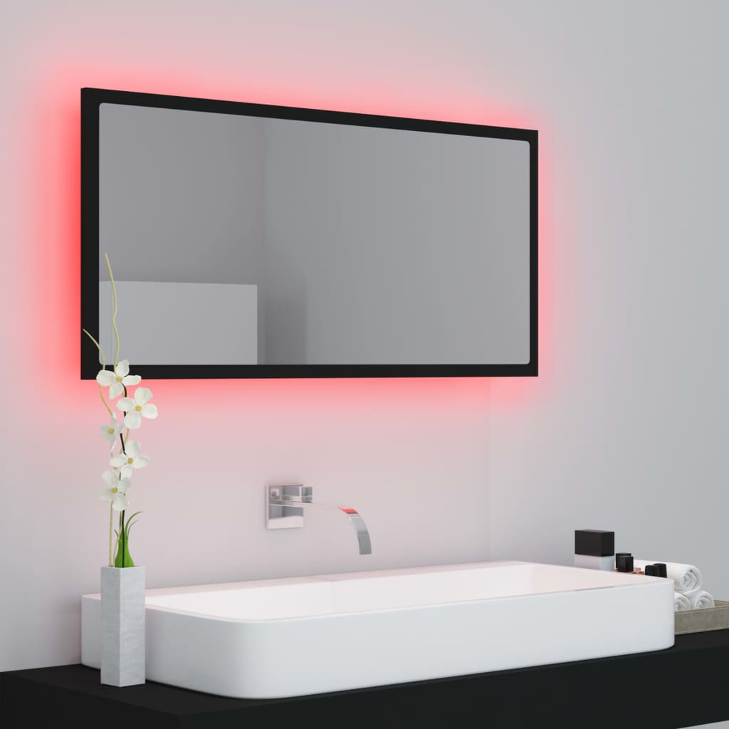 vidaXL Vonios kambario LED veidrodis, juodas, 90x8,5x37cm, akrilas