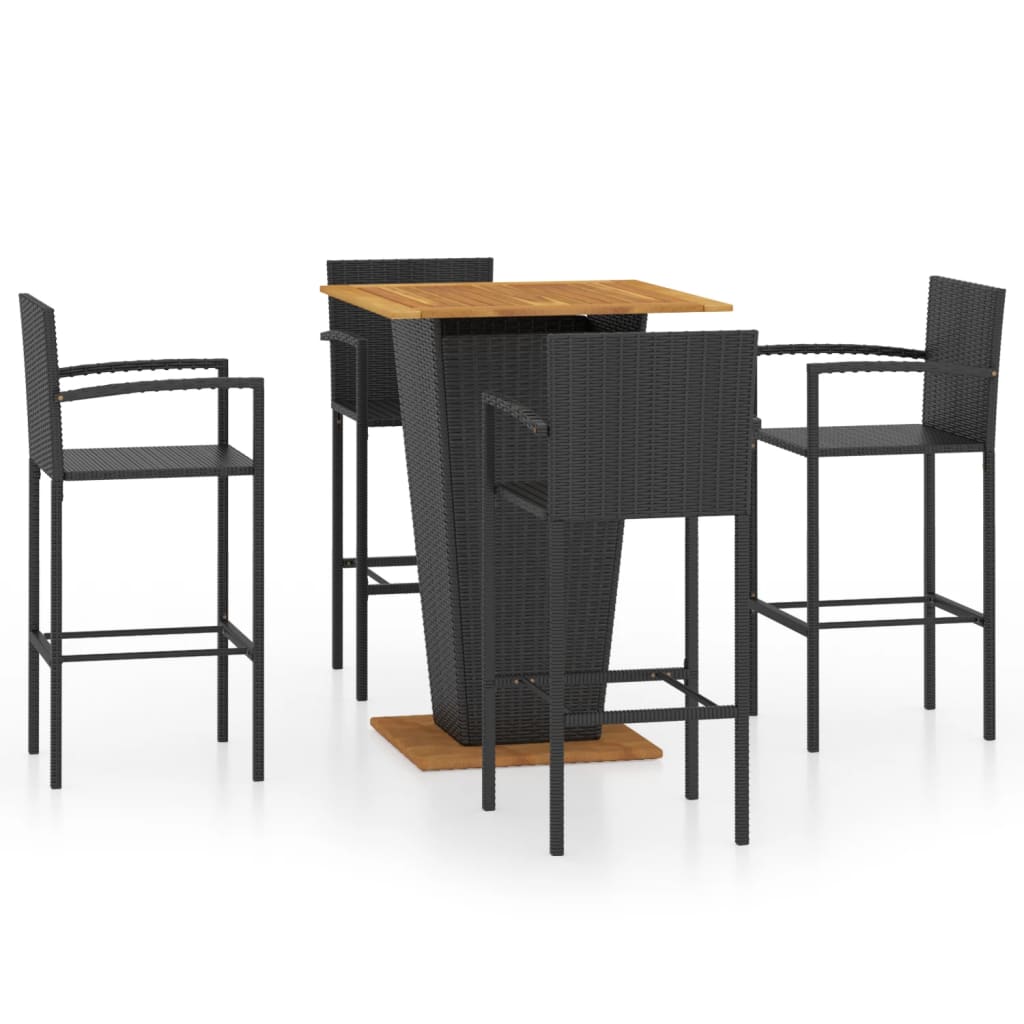 vidaXL Sodo baro baldų komplektas, 5 dalių, juodos spalvos