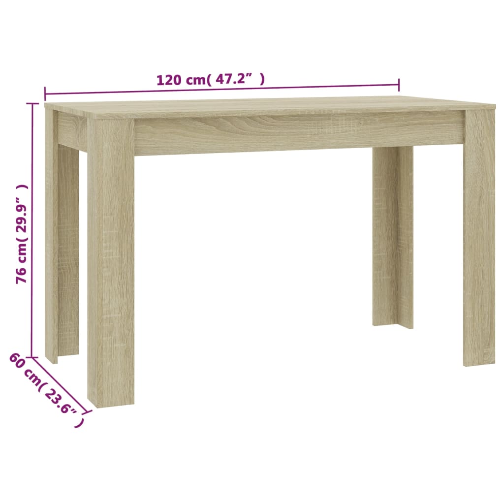 vidaXL Valgomojo stalas, sonoma ąžuolo, 120x60x76cm, apdirbta mediena
