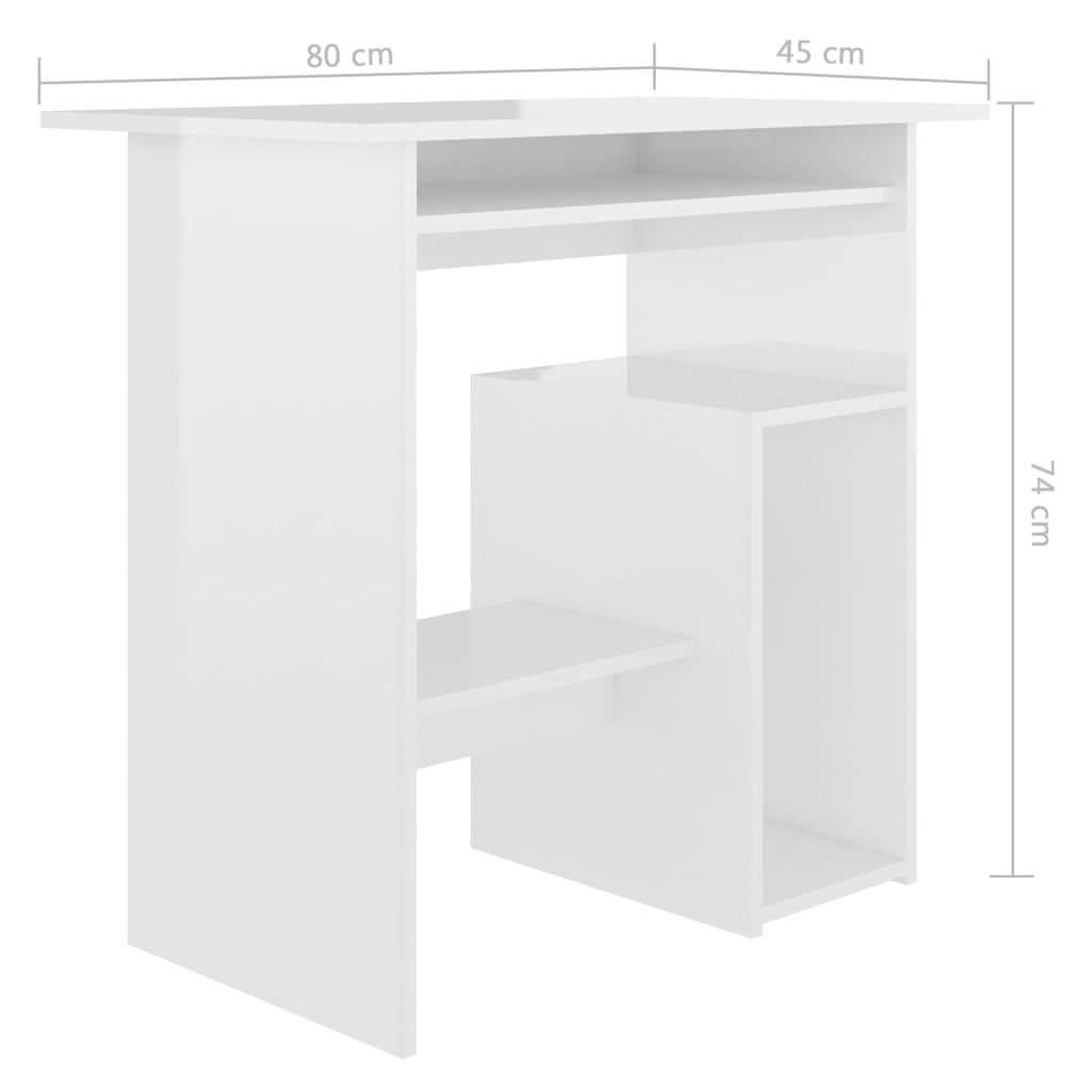 vidaXL Rašomasis stalas, baltas, 80x45x74cm, apdirbta mediena, blizgus