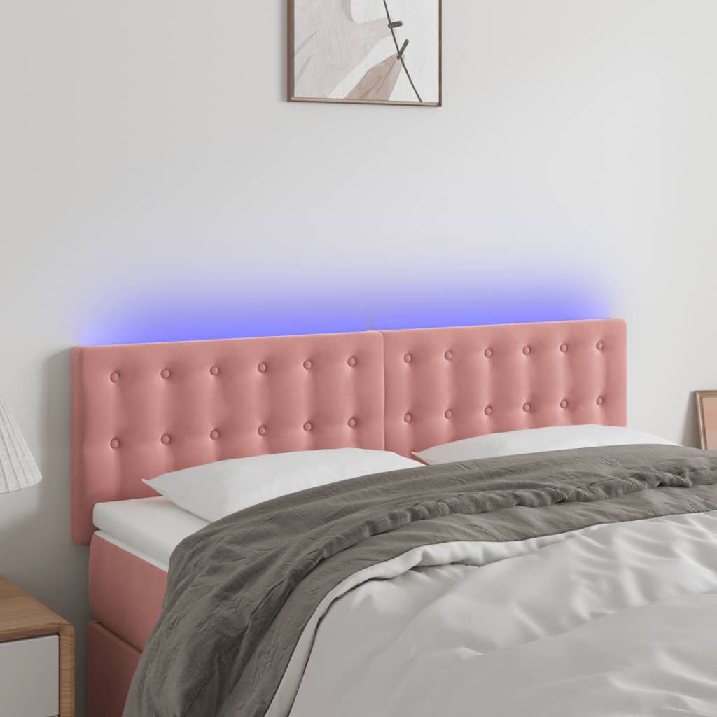 vidaXL Galvūgalis su LED, rožinės spalvos, 144x5x78/88cm, aksomas