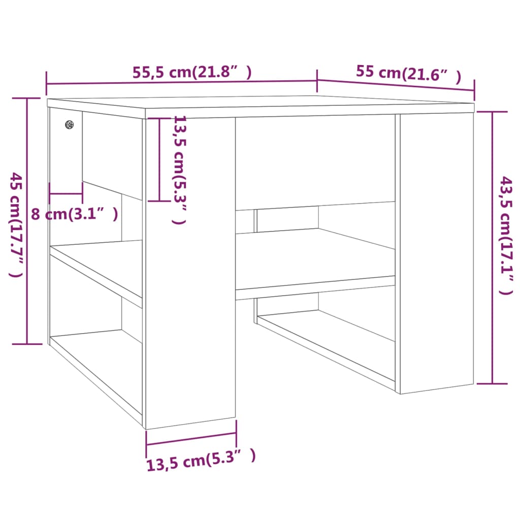 vidaXL Kavos staliukas, sonoma ąžuolo, 55,5x55x45cm, apdirbta mediena