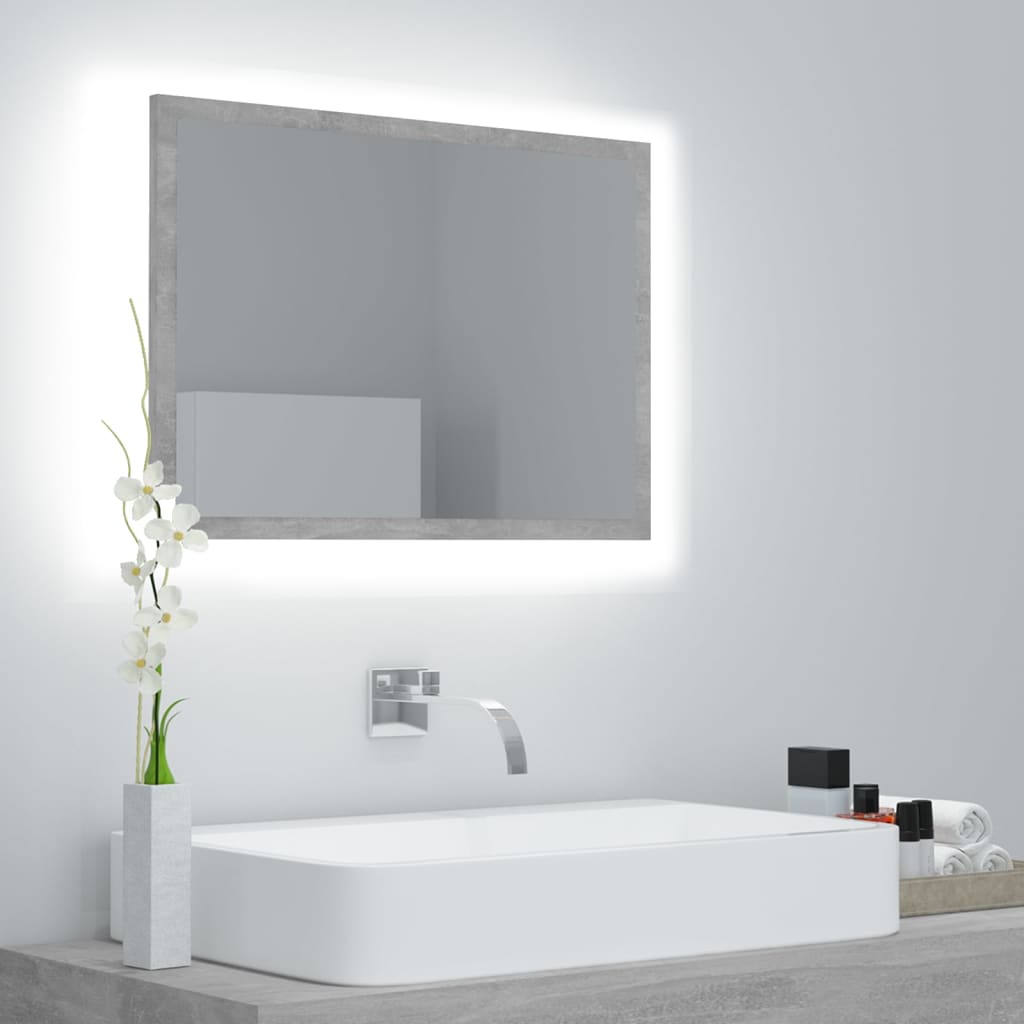 vidaXL Vonios kambario LED veidrodis, betono, 60x8,5x37cm, akrilas