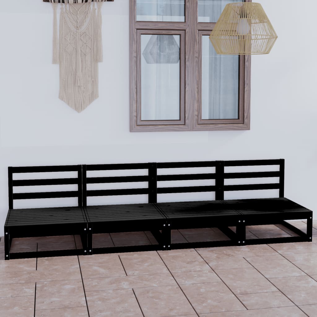 vidaXL Keturvietė sodo sofa, juodos spalvos, pušies medienos masyvas