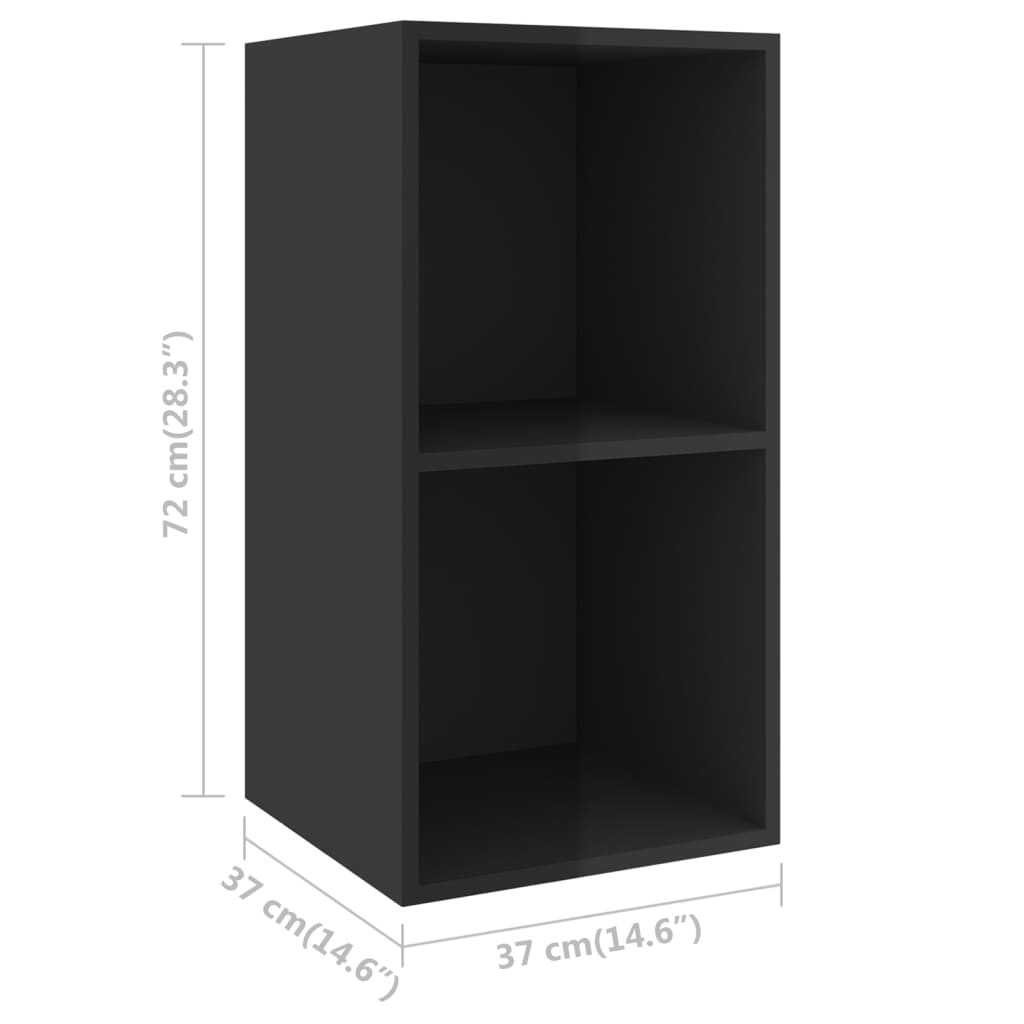 vidaXL Sieninė TV spintelė, ypač juoda, 37x37x72 cm, MDP