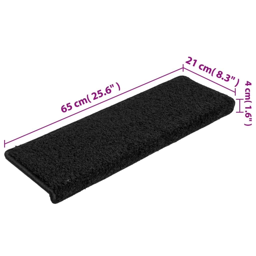 vidaXL Laiptų kilimėliai, 10vnt., juodos spalvos, 65x21x4cm