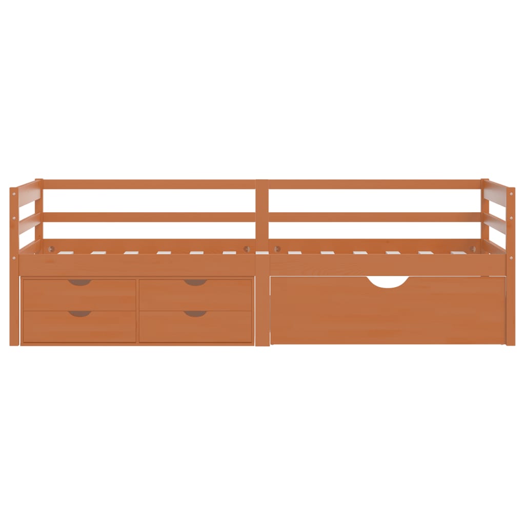vidaXL Lovos rėmas su stalčiais ir spintele, rudas, 90x200cm, pušis