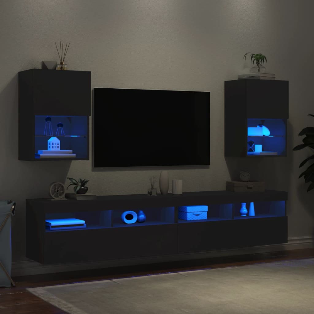 vidaXL TV spintelės su LED lemputėmis, 2vnt., juodos, 40,5x30x60cm