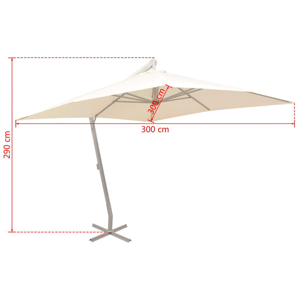 vidaXL Pakabin. skėtis nuo saulės, 300x300cm, alium. kotas, smėlio sp.