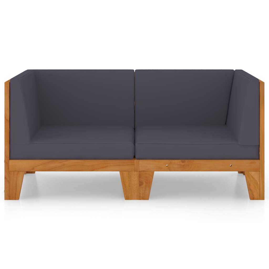 vidaXL Dvivietė sofa su pilkomis pagalvėlėmis, akacijos masyvas