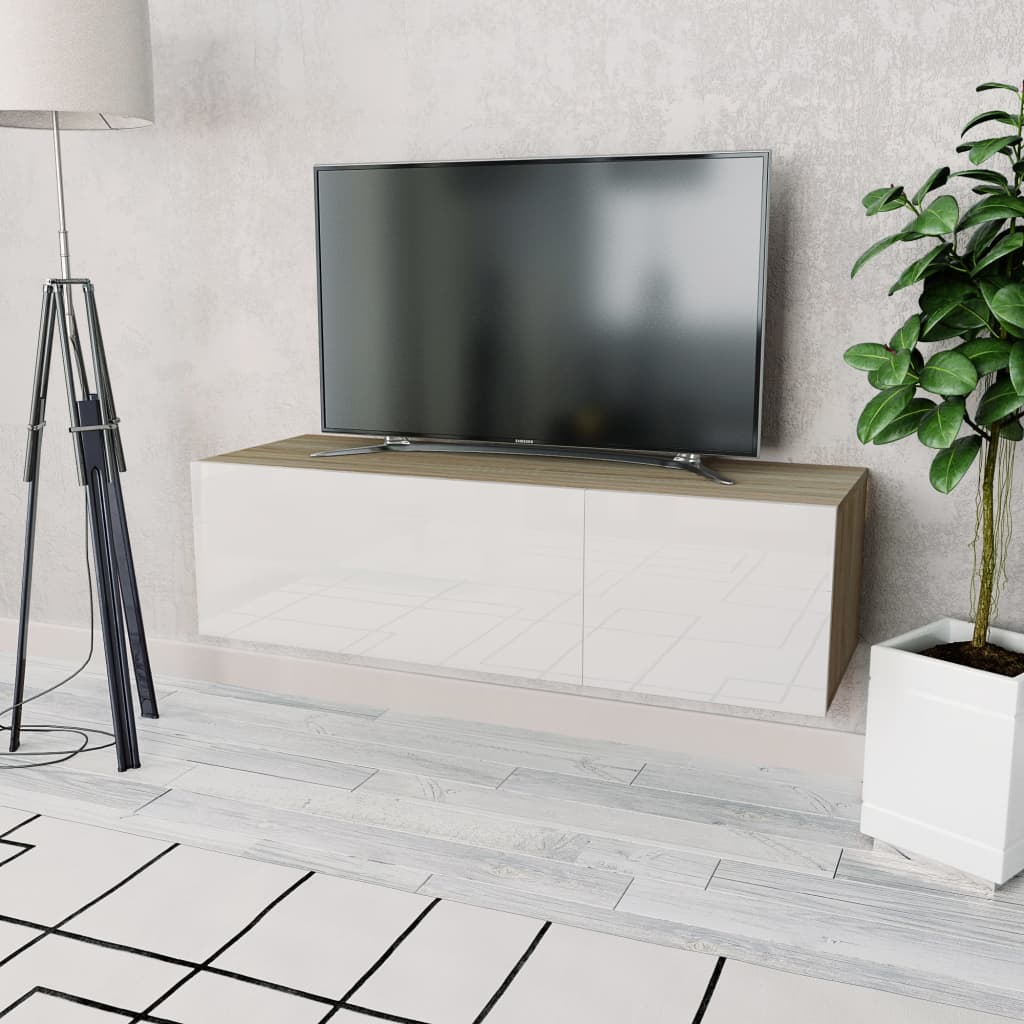 vidaXL Televizoriaus spintelė, balta/ąžuolo, 120x40x34cm, mediena