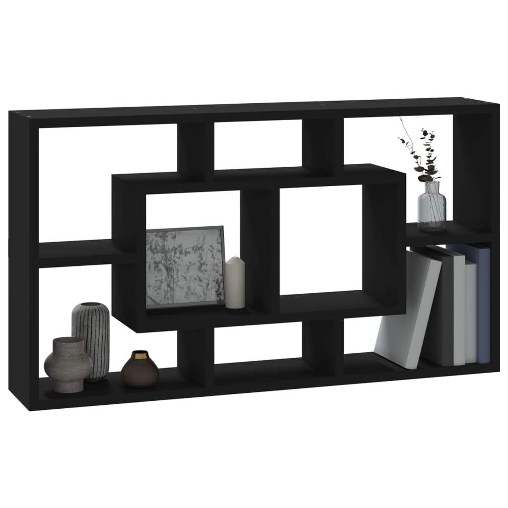 vidaXL Sieninė eksponavimo lentyna, 8 skyriai, juodos spalvos