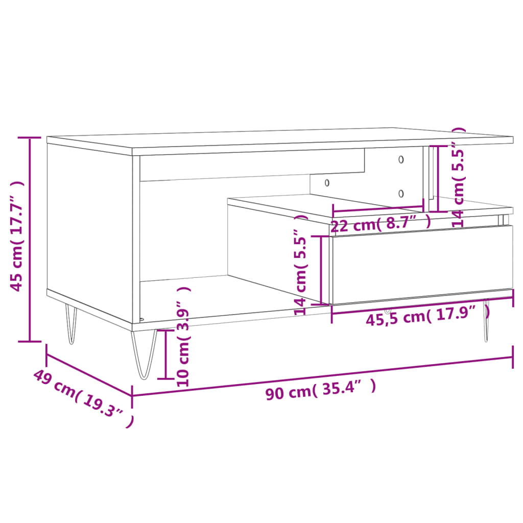 vidaXL Kavos staliukas, betono pilkas, 90x49x45cm, apdirbta mediena
