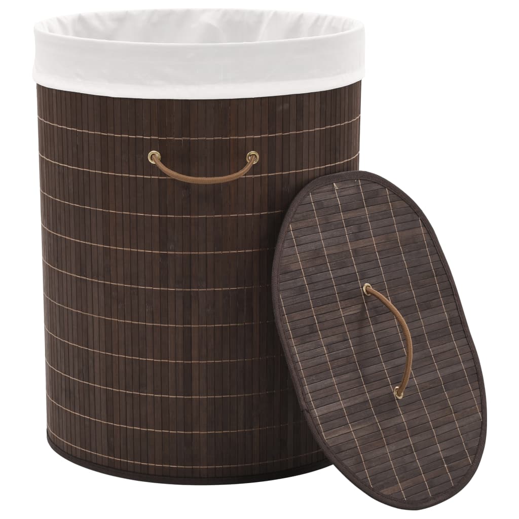 vidaXL Skalbinių krepšys, tamsiai ruda spalva, bambukas, ovalus