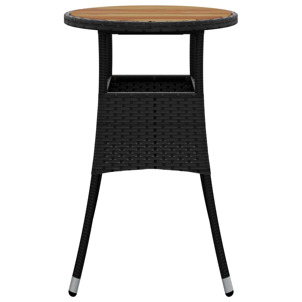 vidaXL Sodo stalas, juodas, 60x75cm, akacijos mediena ir poliratanas