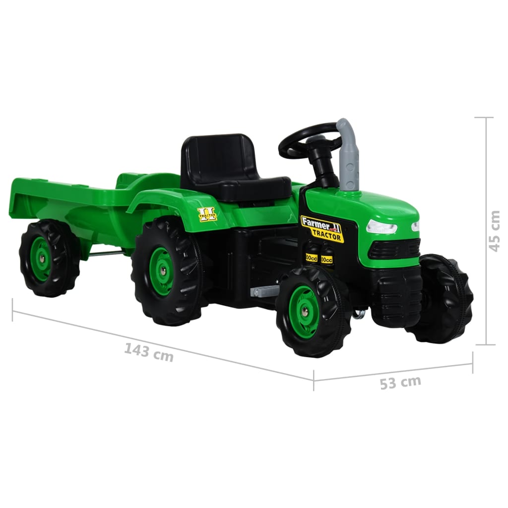 vidaXL Vaikiškas traktorius su pedalais ir priekaba, žalias ir juodas