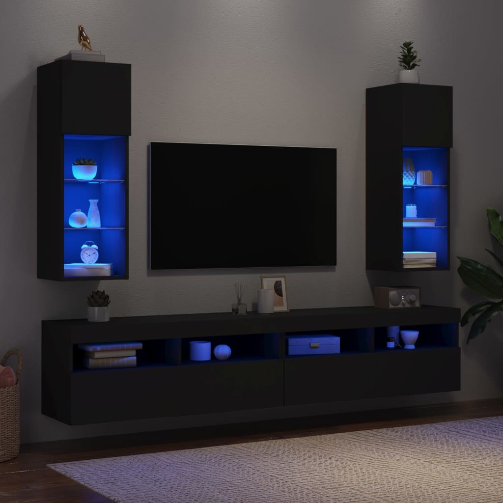 vidaXL TV spintelės su LED lemputėmis, 2vnt., juodos, 30,5x30x90cm