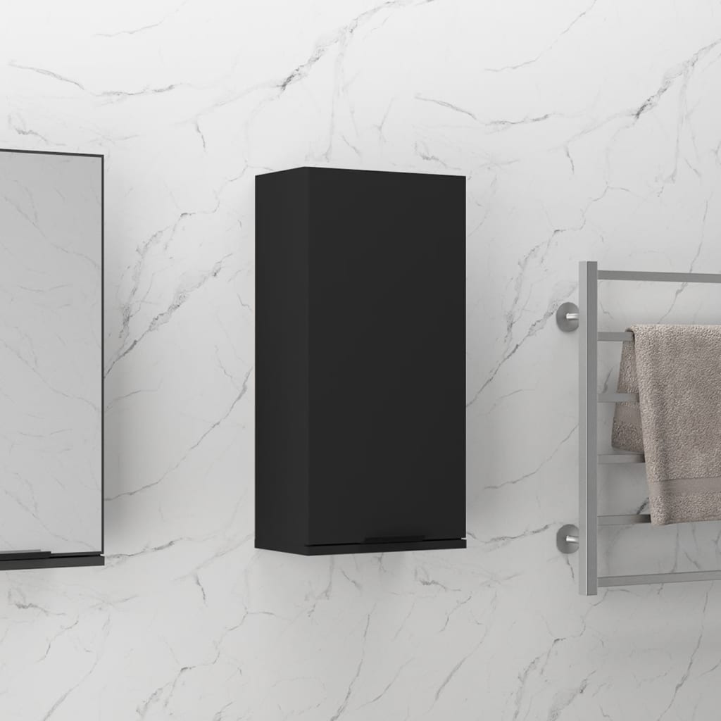 vidaXL Prie sienos montuojama vonios spintelė, juoda, 32x20x67cm
