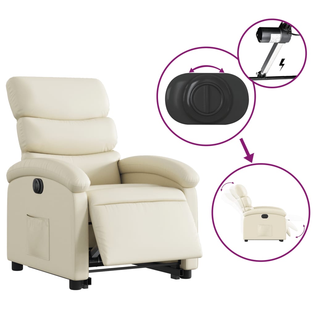 vidaXL Atsistojantis elektrinis krėslas, kreminis, dirbtinė oda