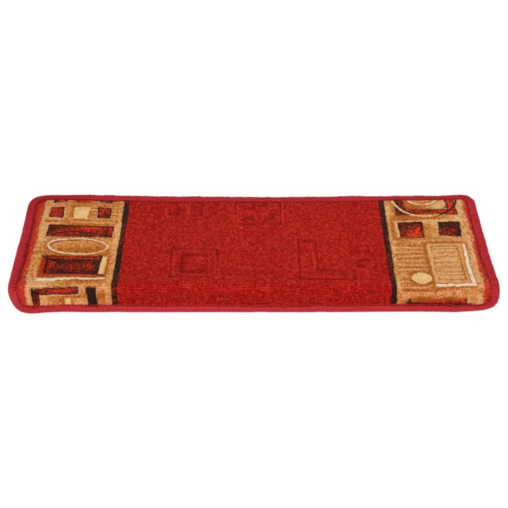 vidaXL Lipnūs laiptų kilimėliai, 15vnt., raudonos spalvos, 65x21x4cm
