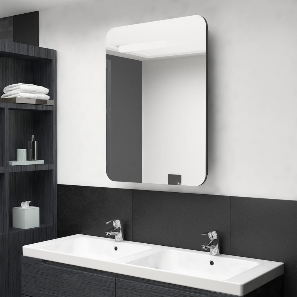vidaXL Veidrodinė vonios spintelė su LED apšvietimu, juoda, 60x11x80cm