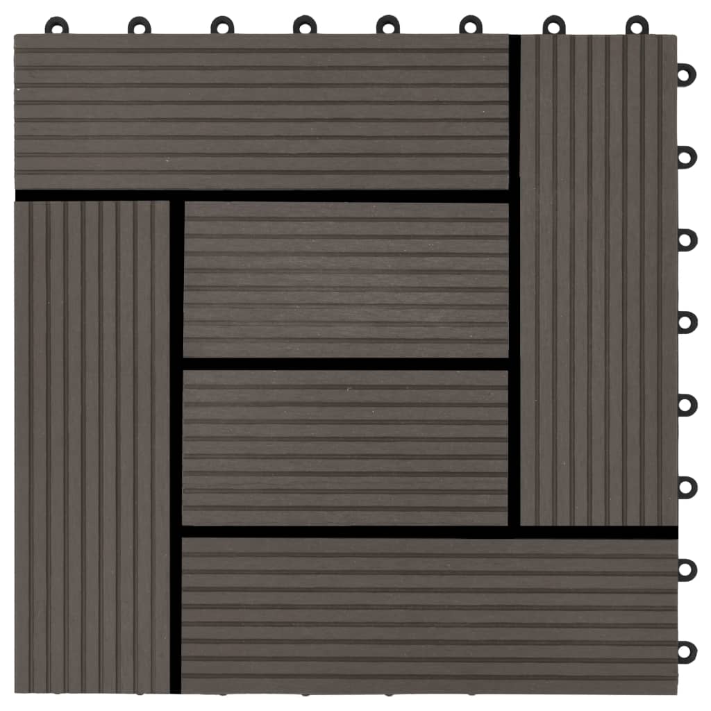 vidaXL Grindų plytelės, 22 vnt., tams. rud. sp., 30x30 cm, 2m², WPC
