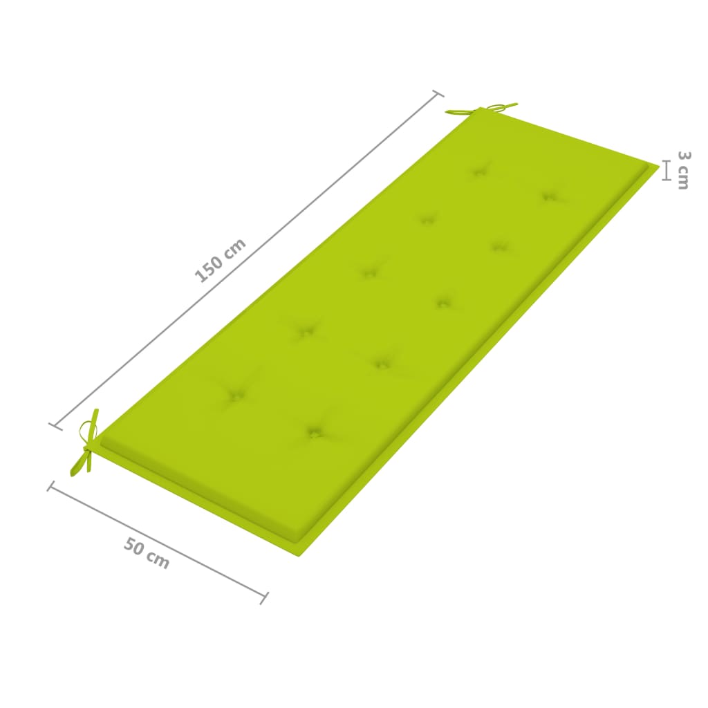 vidaXL Batavia suoliukas su šviesiai žalia pagalvėle, 150cm, tikmedis