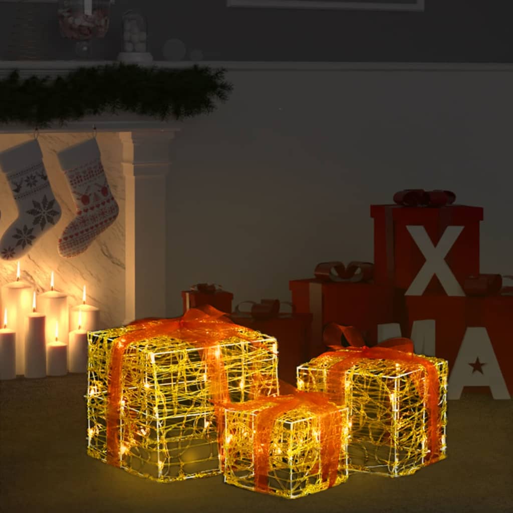 vidaXL Kalėdų dekoracija dovanų dėžutės, 3vnt., šiltos baltos, akrilas