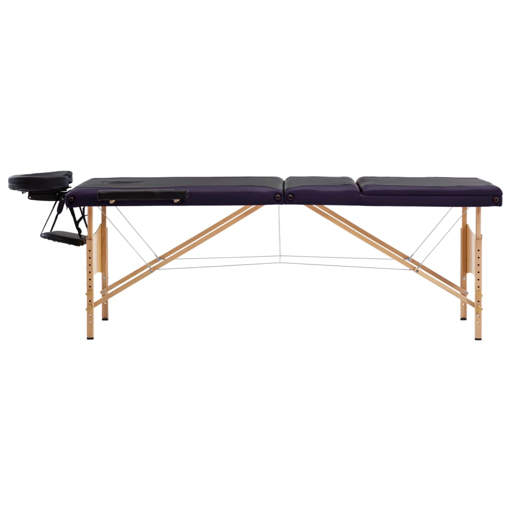 vidaXL Masažinis stalas, juodas ir violetinis, mediena, 3 zonų