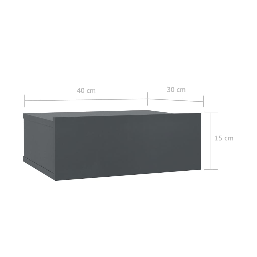 vidaXL Pakabinamas naktinis staliukas, pilkos sp., 40x30x15cm, MDP
