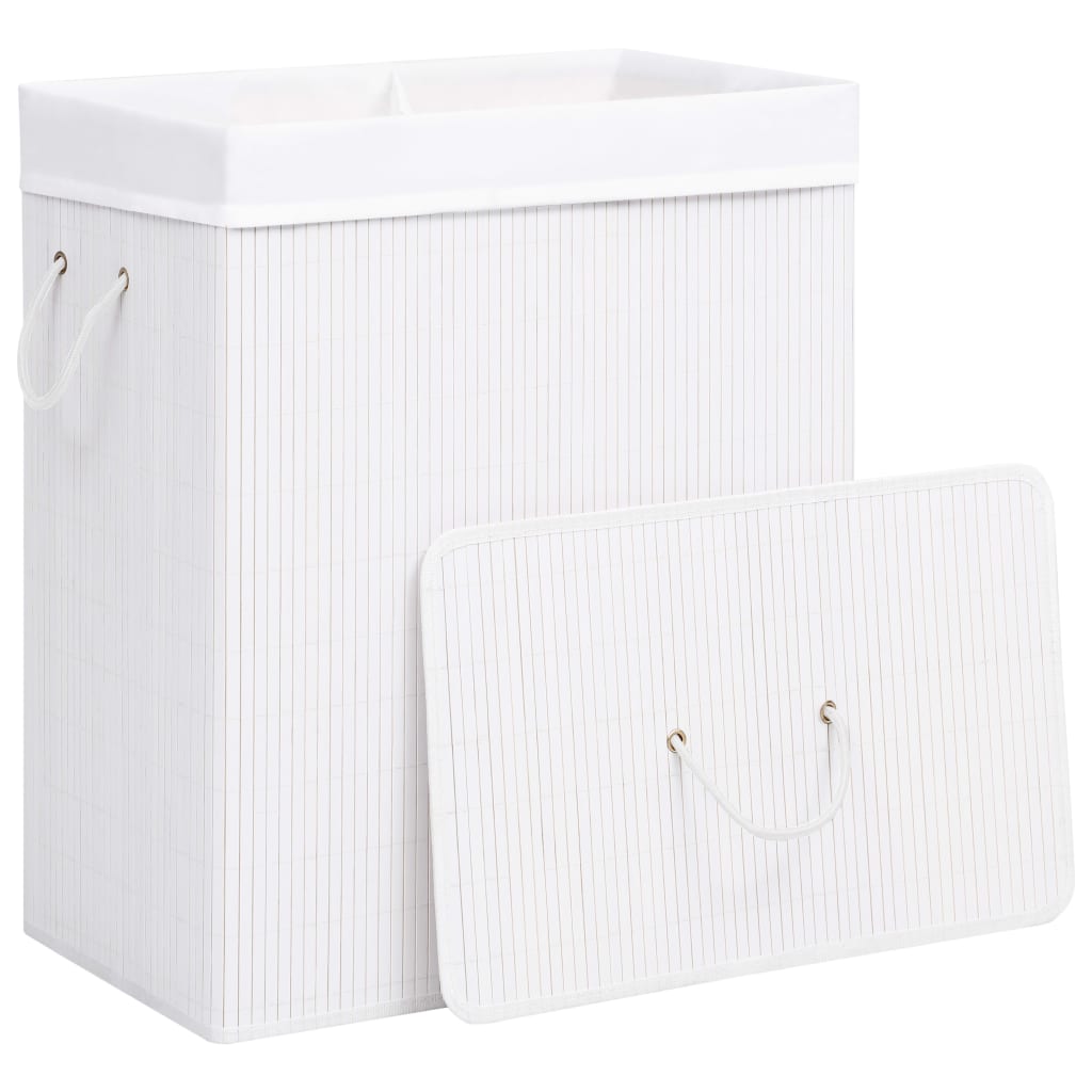 vidaXL Skalbinių krepšys su 2 skyriais, baltos spalvos, bambukas, 100l