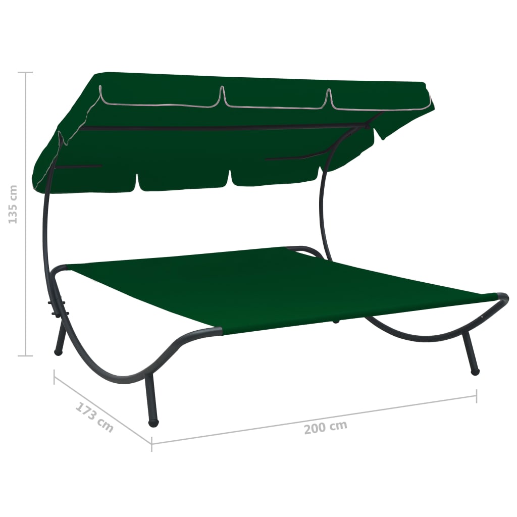 vidaXL Lauko poilsio gultas su stogeliu, žalios spalvos