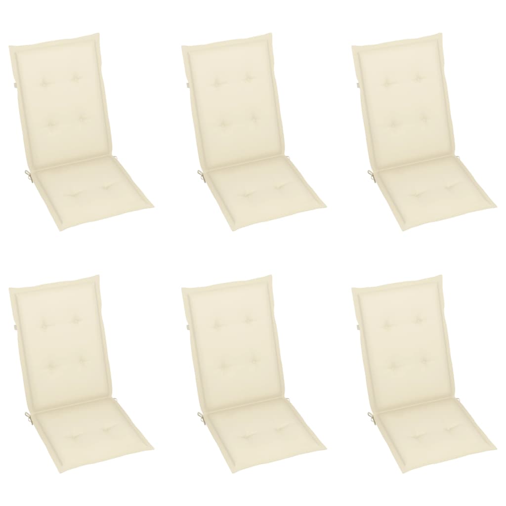 vidaXL Sodo kėdės su kreminėmis pagalvėlėmis, 6vnt., tikmedžio masyvas