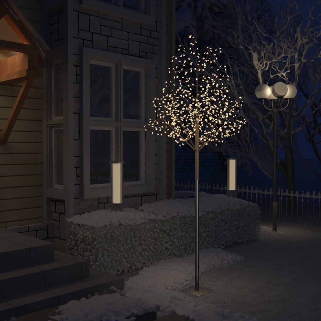 vidaXL Kalėdinis medis su LED lemputėmis, 300cm, su vyšnių žiedais