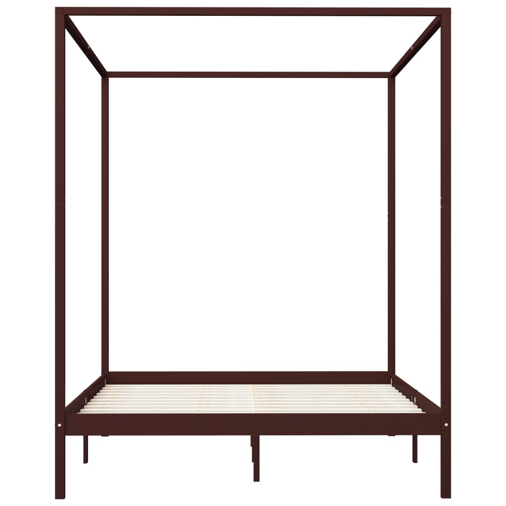 vidaXL Lovos rėmas su baldakimu, rudas, 180x200cm, pušies masyvas