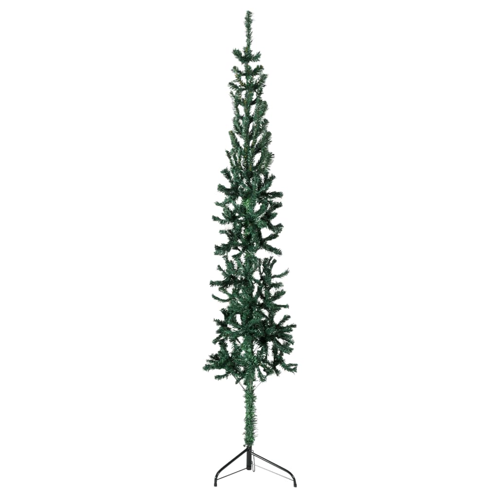 vidaXL Siaura dirbtinė pusinė Kalėdų eglutė su stovu, žalia, 180cm